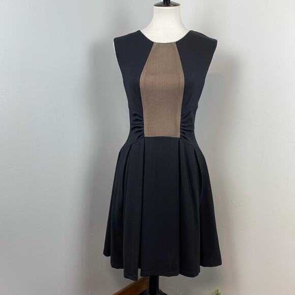 Eva Franco Rebel Black Nude Mesh Inset Fit and Flare Knit Dress Size 6 - Picture 1 of 10
